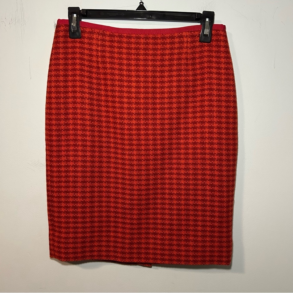 Tory Burch Red Wool Blend Cornelia Herringbone Pencil Skirt Size 2